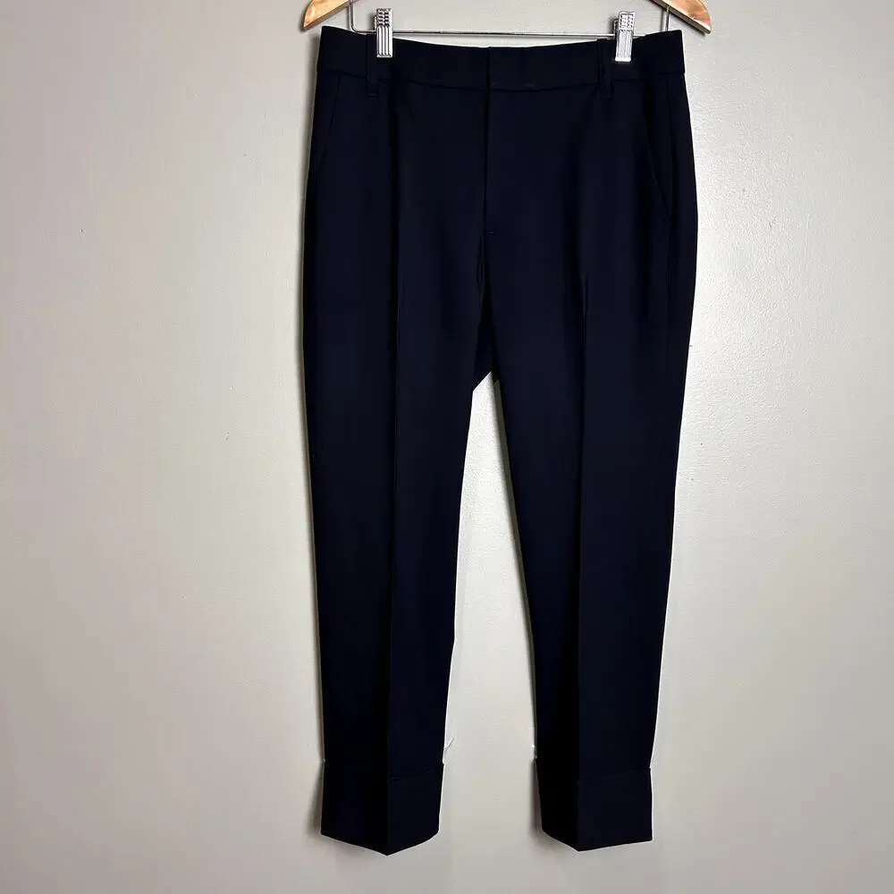Vince Cuffed Coin Pocket Trousers Navy Blue Wool Straight Leg Work Pants size 4 - Picture 2 of 8